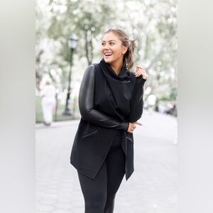 NEW Spanx Drape Front Jacket Black Faux Leather 3X Plus Stretch NWT